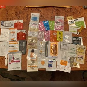 42 skin care samples: masks, cleansers, peels, serums, moisturizers, creams, eye